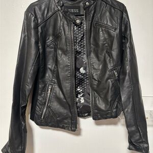 Guess black faux-leather moto jacket.